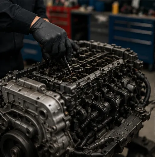 Mechanic repairing a vehicle engine